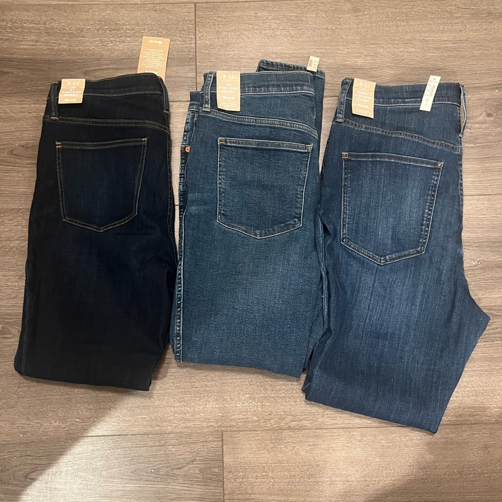 Madewell Jeans Women’s Lot of 3 New size 32 high-rise skinny 9”,  10”, curvy